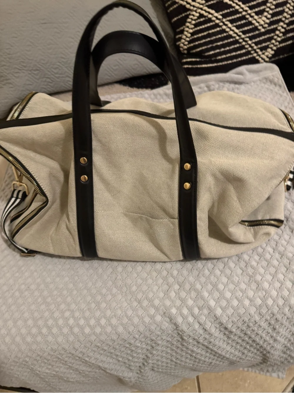 Canvas Convertible Garment Weekender Bag with Black Leather Trim